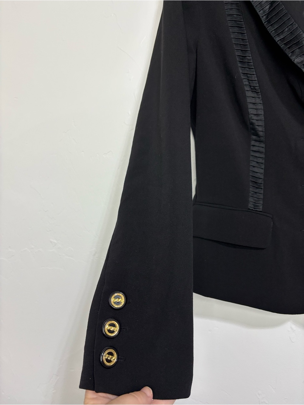 Cache Women's Black Tailored Blazer Pleated Silk Trim Office Career Tuxedo 6 - Picture 4 of 13